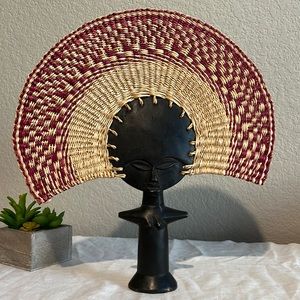 Ashanti African Wooden Fertility Doll Woven Hand Fan
